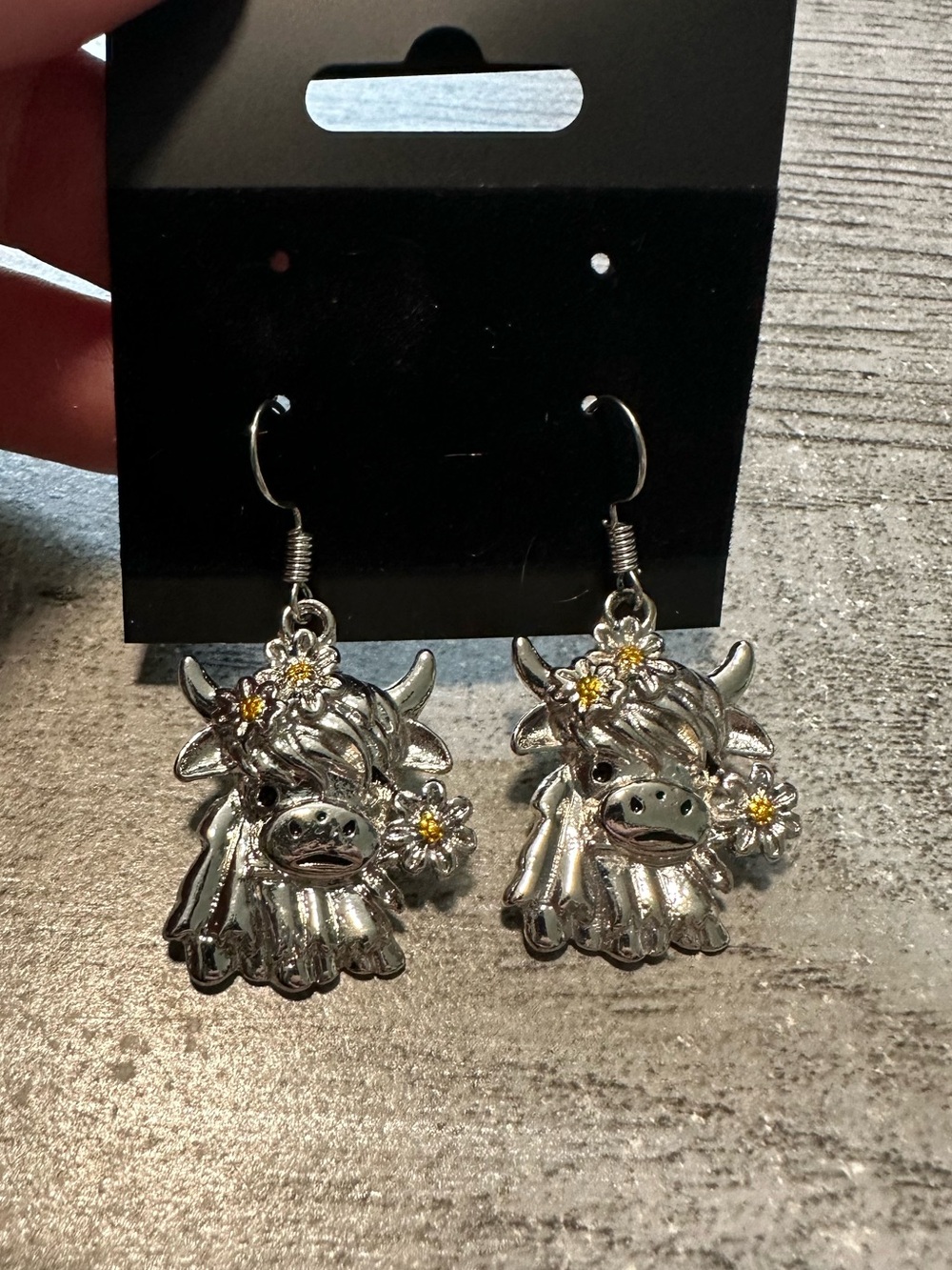 Silver Highland Cow Earrings New